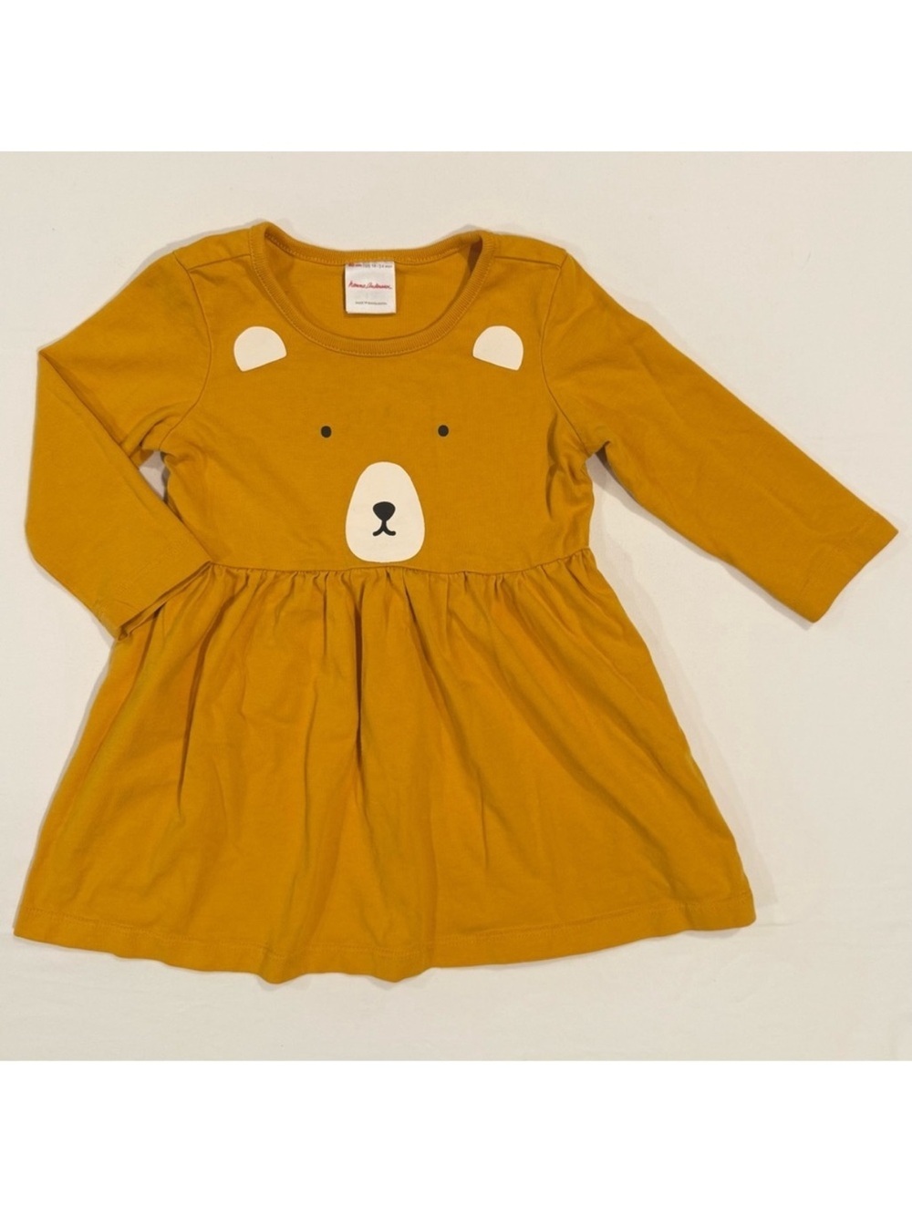 Hanna Andersson Bear Dress Girls 18-24M Golden Hour Cotton Long Sleeves Spring